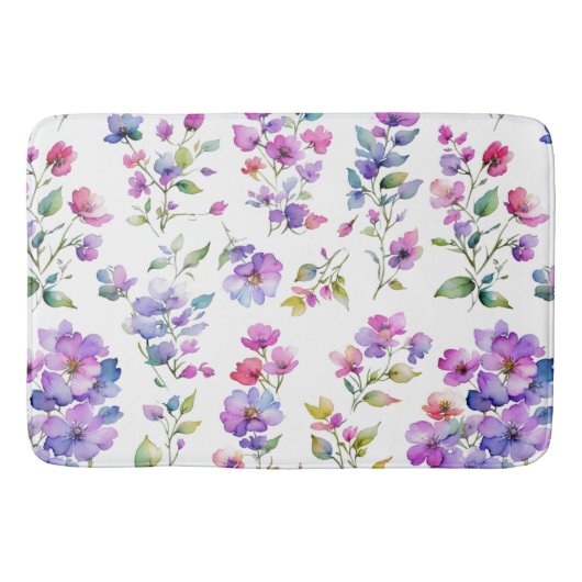 Tapis De Bain Élégant fleurs sauvages d'aquarelle rose violet (Devant)