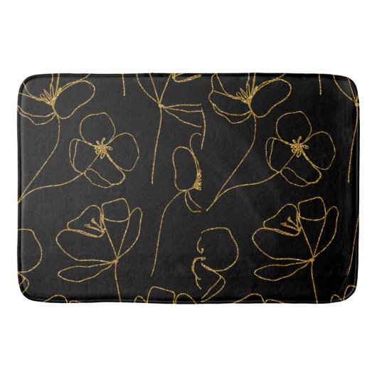 Tapis De Bain Élégant floral noir et or (Devant)