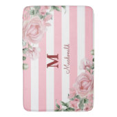 Tapis De Bain Elegant Floral Rose Striped Monogram (devant Vertical)