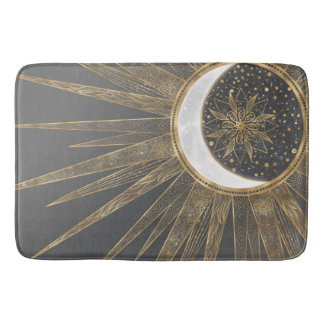 Tapis De Bain Elegant Gold Doodles Sun Moon Mandala Design