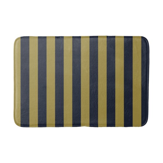 Tapis De Bain Elégant Gold & Navy Blue Vertical Stripes (Devant)