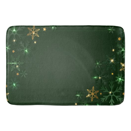 Tapis De Bain Élégant Green Gold Snowflakes vacances (Devant)