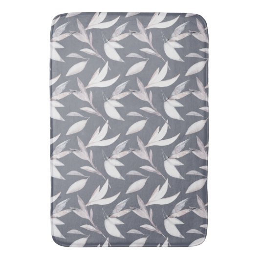 Tapis De Bain Élégant Gris Feuilleté Moderne Botanique (devant Vertical)