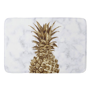 Tapis De Bain élégant joli ceinture en or et blanc marbre ananas