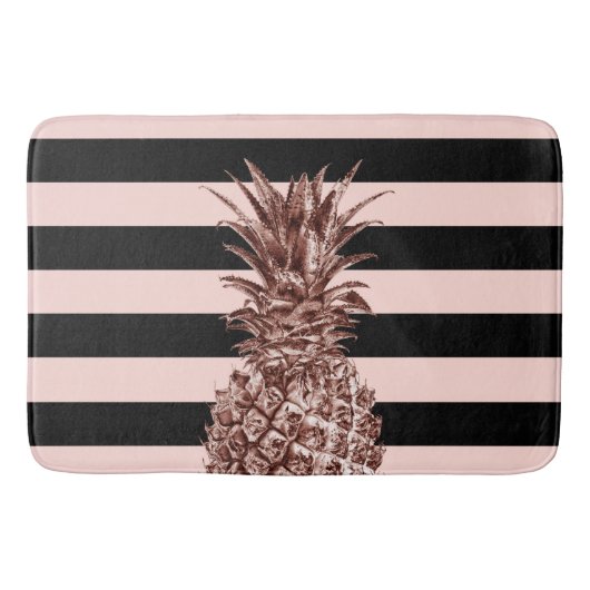Tapis De Bain Élégant joli rose d'ananas et de bande rose (Devant)