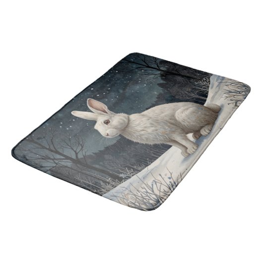 Tapis De Bain Elégant lapin blanc Noël forêt enneigée (Angle)