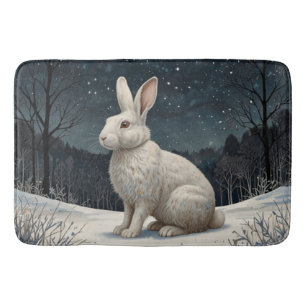 Tapis De Bain Elégant lapin blanc Noël forêt enneigée