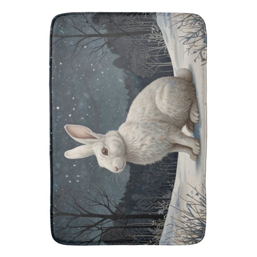 Tapis De Bain Elégant lapin blanc Noël forêt enneigée (devant Vertical)