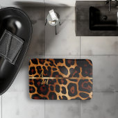 Tapis De Bain Élégant Léopard Impression Monogramme Luxe