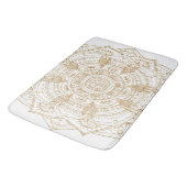 Tapis De Bain Elégant Mandala Blanc & Or Dessiné À La Main (Angle)