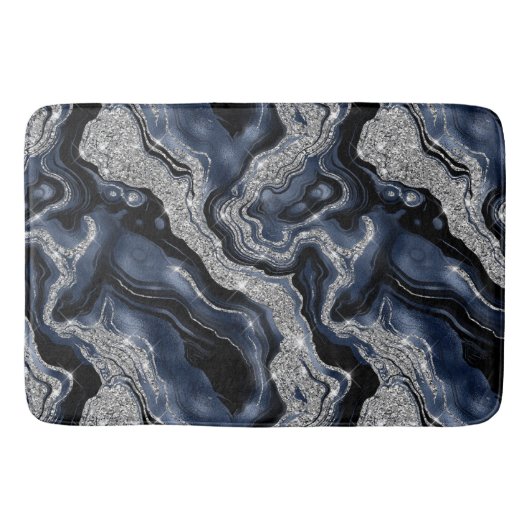 Tapis De Bain Elégant Marine Blue & Silver Parties scintillant A (Devant)