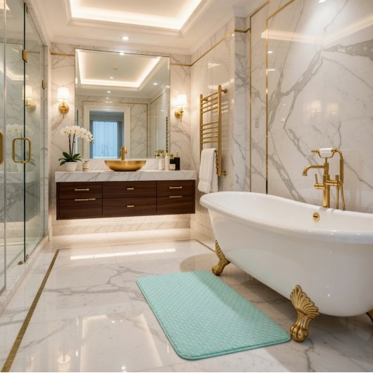 Tapis De Bain Élégant Mat de bain Turquoise avec perles