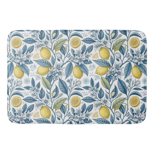 Tapis De Bain Elegant Mediterranean Lemon Botanical Navy (Devant)
