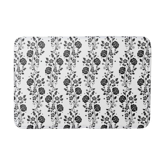 Tapis De Bain Élégant Modèle Floral Noir Et Blanc (Devant)