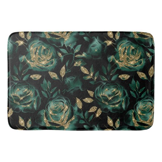 Tapis De Bain Élégant modèle floral Rose vert et or (Devant)