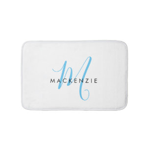 Tapis De Bain Élégant Moderne Ciel Blanc Bleu Monogramme Script