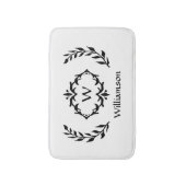 Tapis De Bain Élégant Moderne Monogramme Wreath Black White Chic (Devant (Vertical))