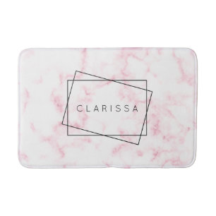 Tapis De Bain élégant moderne pastel rose et blanc faux marbre