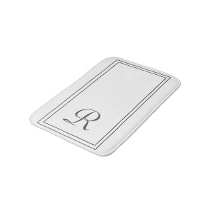 Tapis De Bain Élégant Monogramme à rayures blanches et noires