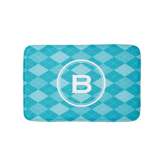 Tapis De Bain Élégant monogramme aqua bleu Jacquard motif mat (Devant)