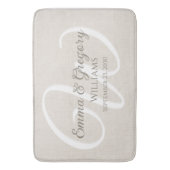 Tapis De Bain Élégant Monogramme Blanc Lin (devant Vertical)