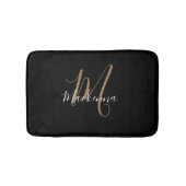 Tapis De Bain Élégant Monogramme d'or noir moderne Nom du script (Devant)