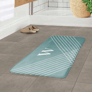 Tapis De Bain Élégant Monogramme géométrique tendance Océan Bleu