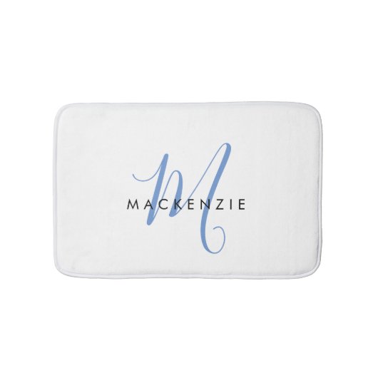 Tapis De Bain Élégant Monogramme moderne bleu blanc (Devant)