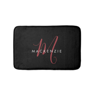 Tapis De Bain Élégant Monogramme moderne noir rouge