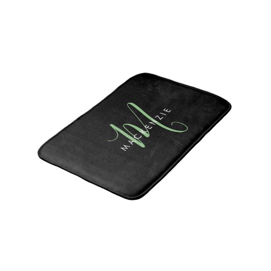 Tapis De Bain Élégant Monogramme moderne noir vert Script (Angle)