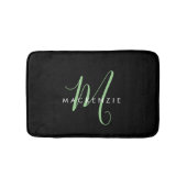 Tapis De Bain Élégant Monogramme moderne noir vert Script (Devant)
