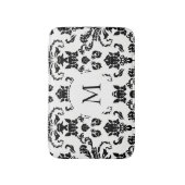 Tapis De Bain Élégant monogramme noir damassé (Devant (Vertical))