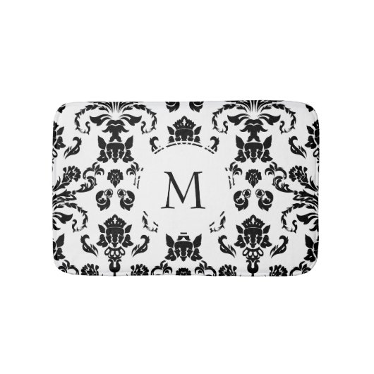 Tapis De Bain Élégant monogramme noir damassé (Devant)