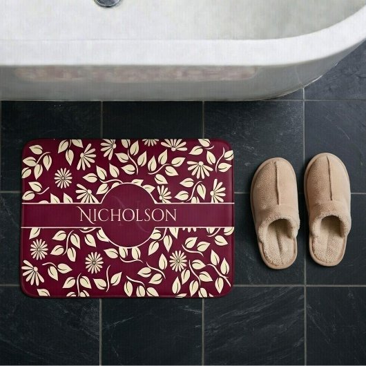 Tapis De Bain Élégant Monogramme Nom personnalisé Leaf Daisy Bou