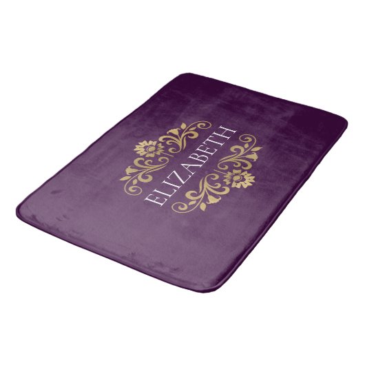 Tapis De Bain Élégant Monogramme Purple Mat Bain Or (Angle)