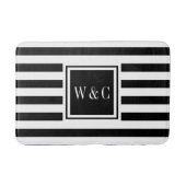 Tapis De Bain Élégant Monogramme Rayure Noir Blanc (Devant)