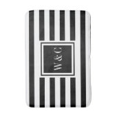Tapis De Bain Élégant Monogramme Rayure Noir Blanc (Devant (Vertical))