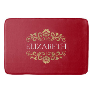 Tapis De Bain Élégant Monogramme Rouge Mat Bain Or
