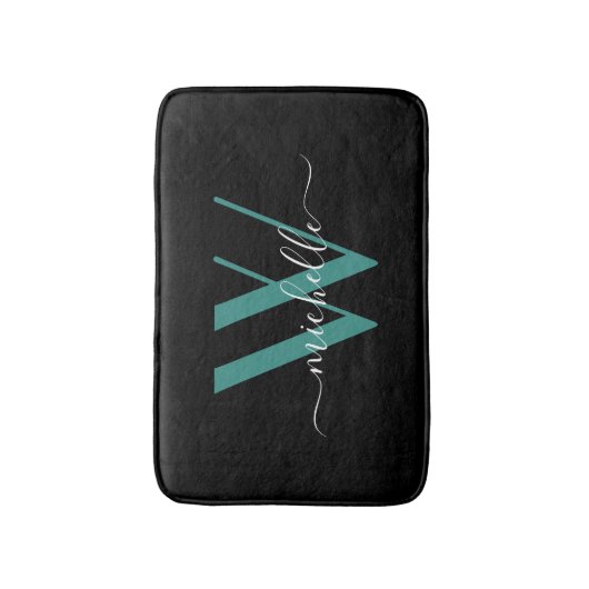 Tapis De Bain Élégant Monogramme Turquoise Nom initial Script Gi (Devant (Vertical))