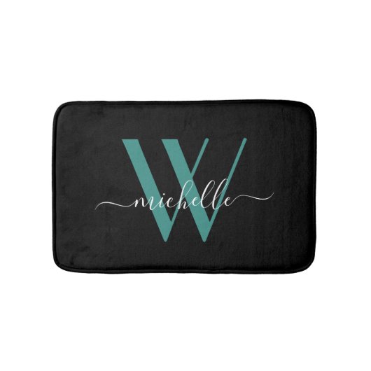 Tapis De Bain Élégant Monogramme Turquoise Nom initial Script Gi (Devant)