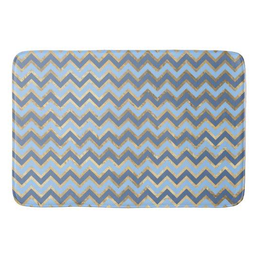 Tapis De Bain Élégant Motif Chevron bleu et or (Devant)