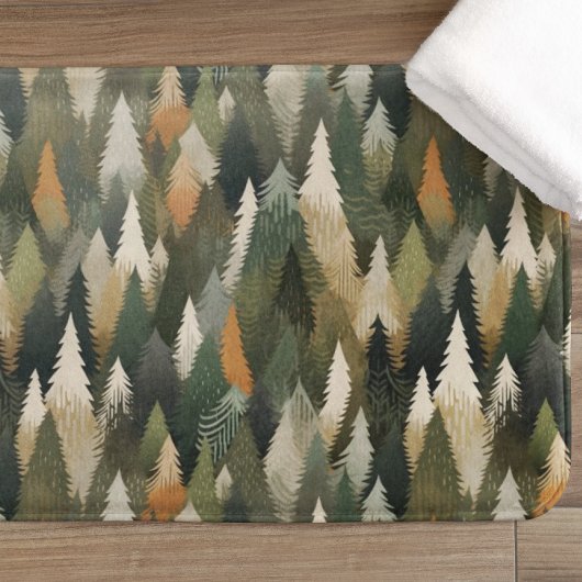 Tapis De Bain Élégant Motif d'arbre à pin | Forêt rustique