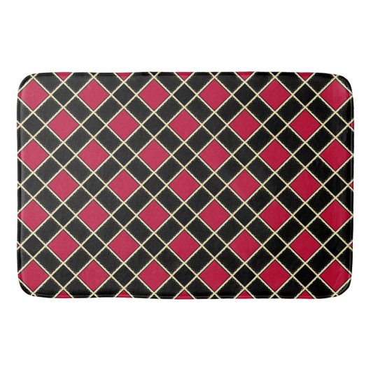 Tapis De Bain Élégant Motif de diamants rouges noirs (Devant)
