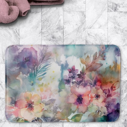 Tapis De Bain Elégant Motif de fleurs d'aquarelle