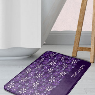 Tapis De Bain Élégant Motif de fleurs violet foncé monogramme