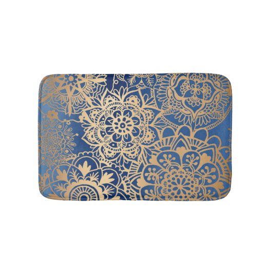 Tapis De Bain Elégant Motif Mandala bleu et or (Devant)