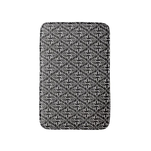 Tapis De Bain Élégant Noir Blanc Damas Scrolls (Devant (Vertical))