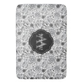Tapis De Bain Élégant noir blanc Floral Monogramme (devant Vertical)