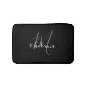 Tapis De Bain Élégant Noir Blanc Noir Blanc Monogramme Nom du sc