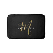Tapis De Bain Élégant Noir Moderne Script Monogramme (Devant)